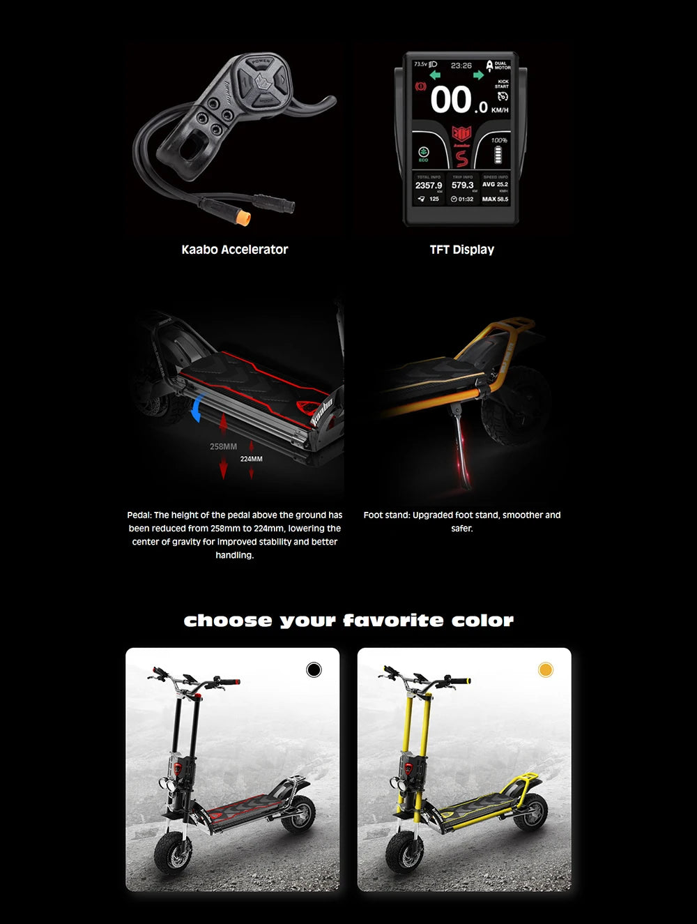 Original Newest Kaabo Wolf King GTR Max 72V 40Ah Battery 72V 100A 2-in-1 FOC Controller TFT display IPX7 Kaabo Electric Scooter