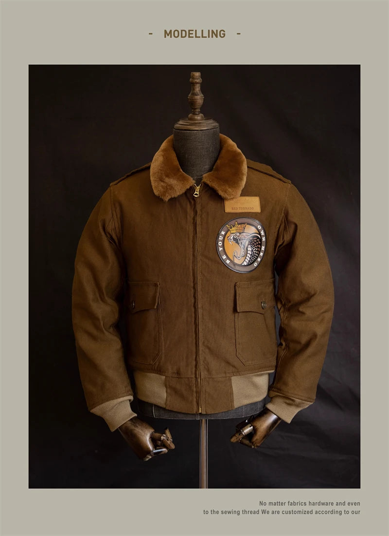 Red Tornado Type B-10 Bomber Flight Jacket With Patches Winter Mens Cropped Coat