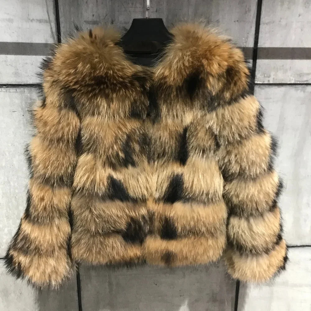 Punk Fake Raccoon Fur Jacket Women Autumn Winter Faux Fur Fox Coats Short Coat Jackets Furry Outerwear Work Thick Warm Coats