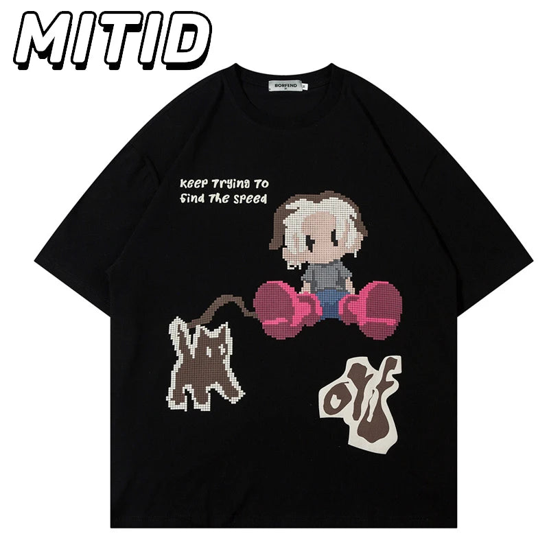 Summer Funny Cartoon Anime T Shirt Men Half-sleeved Pure Cotton Round Neck Tops Tees Hip Hop Streetwear Oversized T Shirt Women