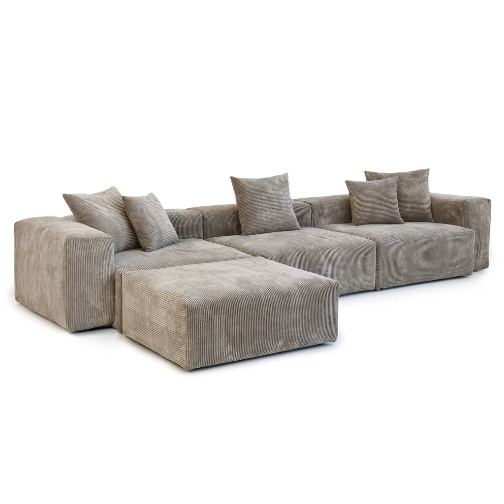 Sdorens 141.73'' L Shape Sectional Sofa Corduroy Fabric Couches Oversized 3 Seater Couch with 1 Ottomans for Living Room Set