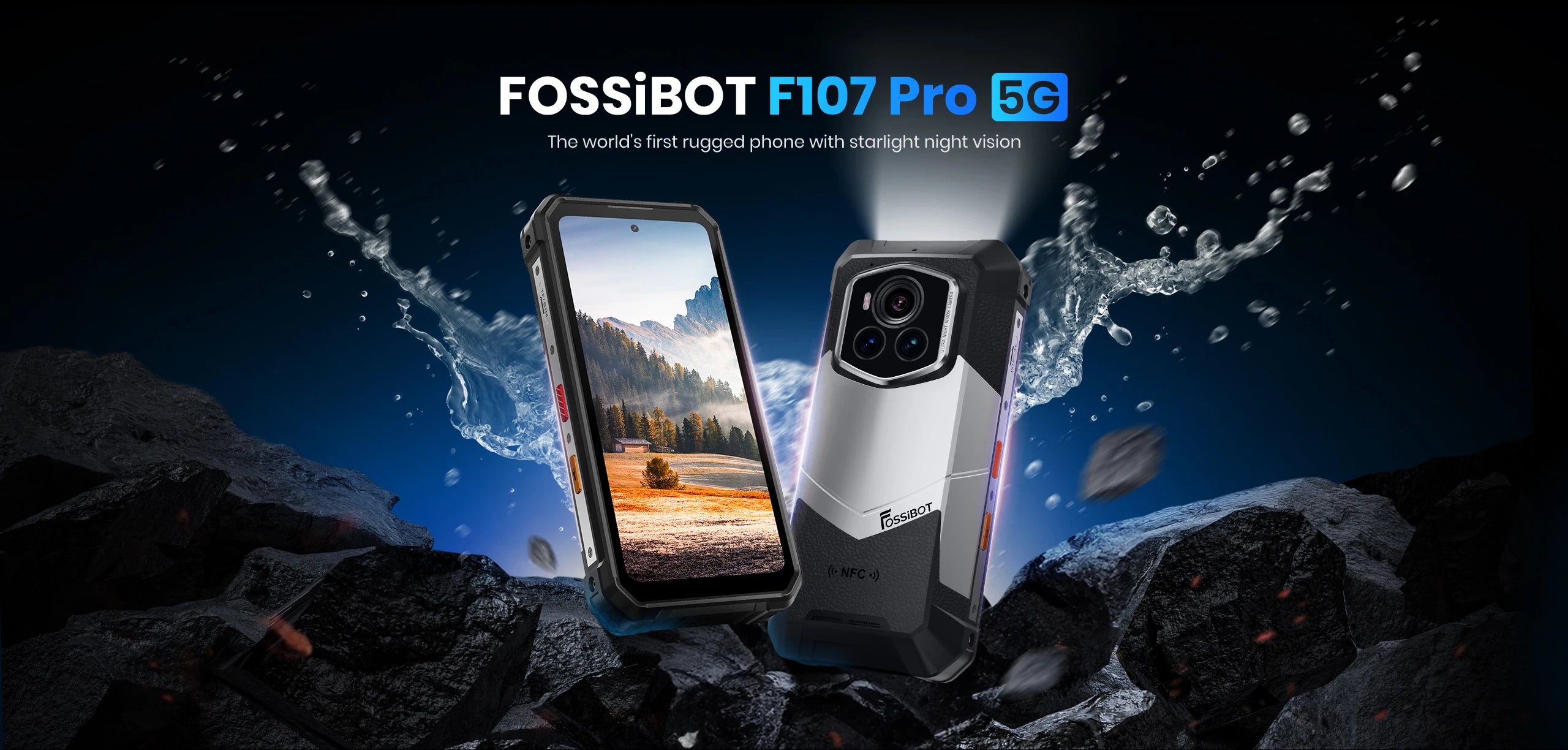 FOSSiBOT F107PRO Rugged Smartphone Infrared Night Vision 28000mAh 66W, 5G mobile phone with 50M Flashlight 12GB+512GB Android 15