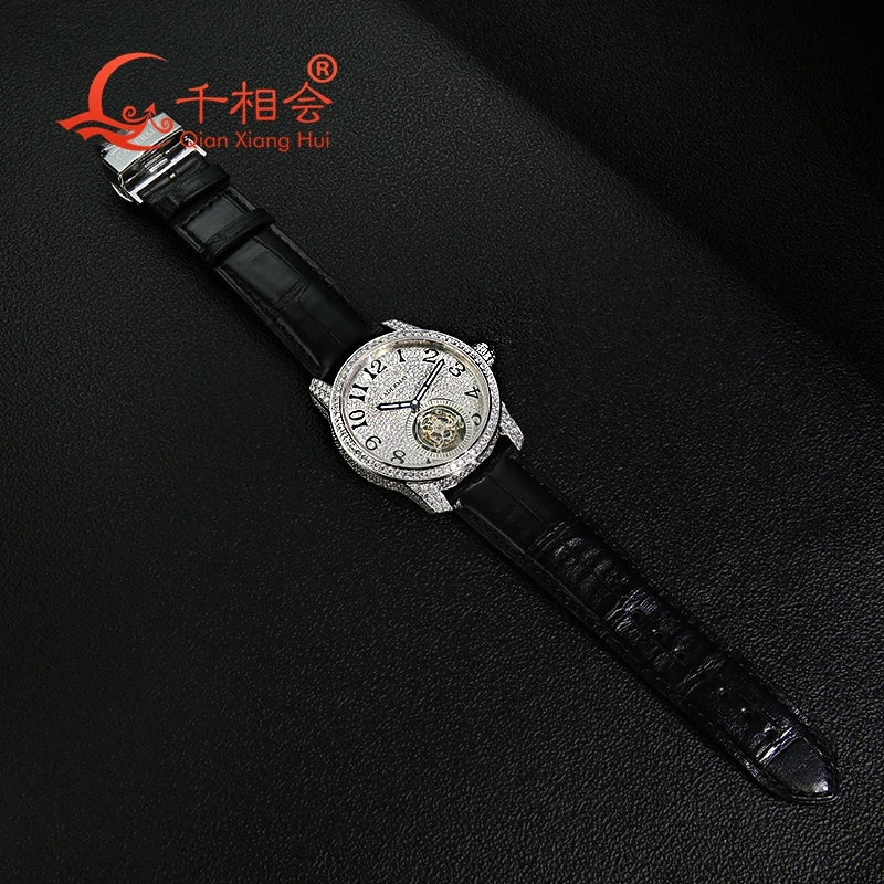 Luxury Full Moissanite Transparent Movement Mechanical Watch for Men Hip Hop Iced out Jewelry Wristwatch