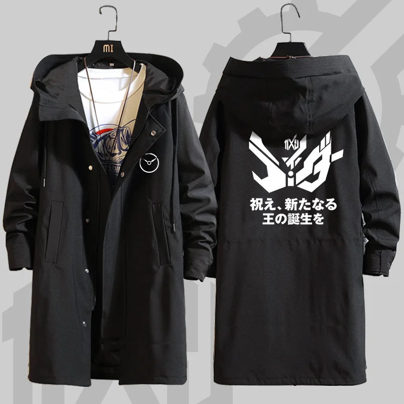 Anime Kamen Rider Printed Zipper Trench Long Coat Jacket Hooded Hoodies Cosplay Men Women Customized Cloaks