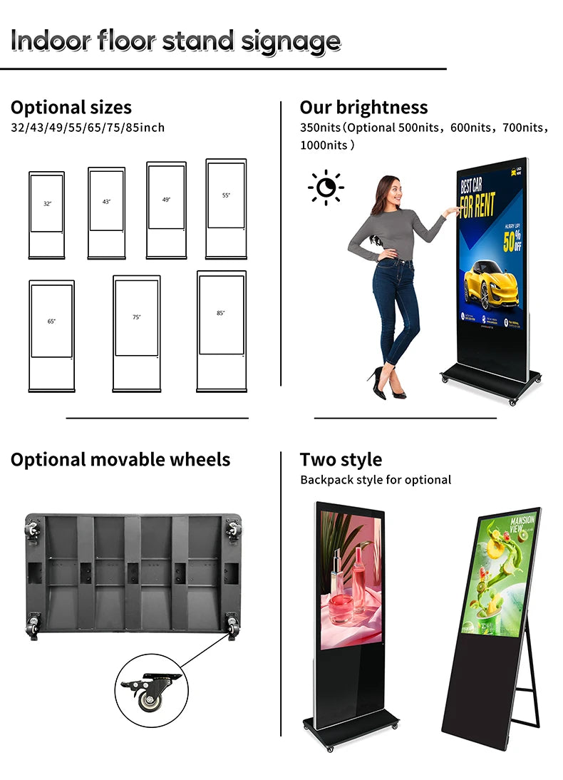 55" Inch Digital Signage and Displays Kiosk Totem LCD Touch Screen Indoor Smart WIFI Floor Stand Advertising Player