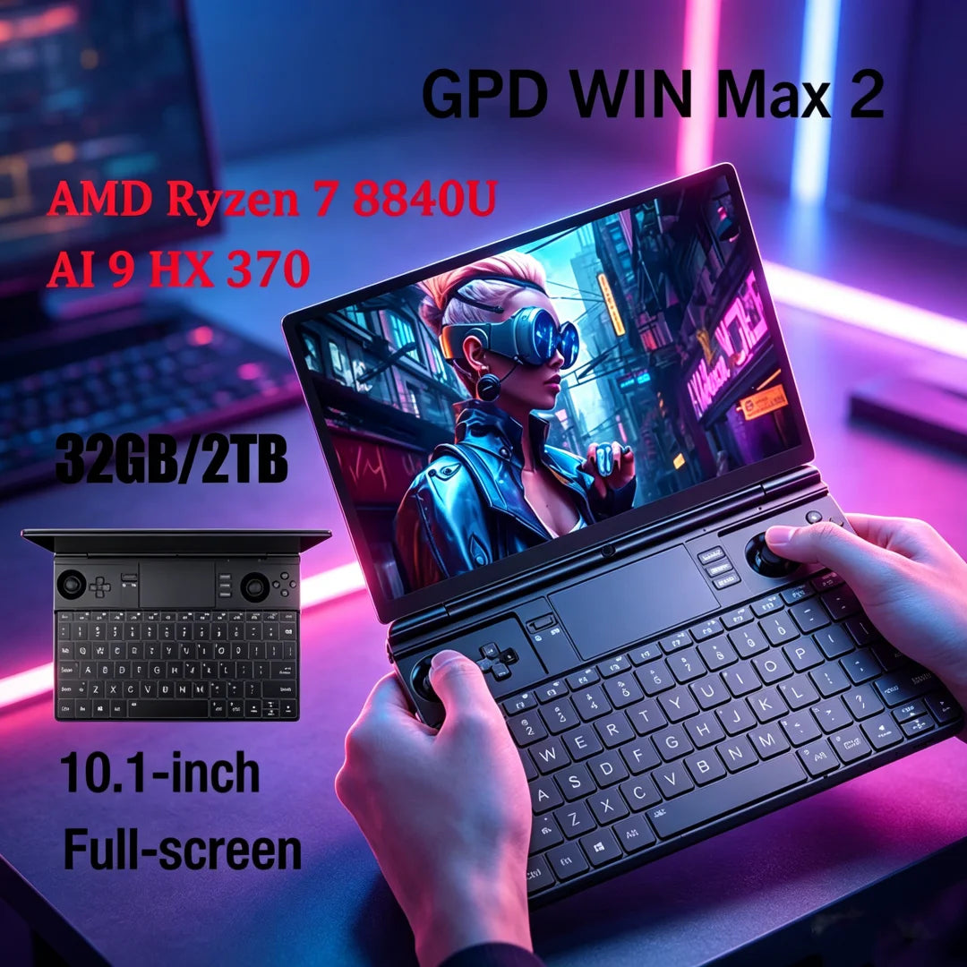 2026 New GPD WIN Max 2 AMD 8840U AI9 HX370 32GB RAM LPDDR5 1TB/2TB SSD Mini Gaming Laptop In Stock