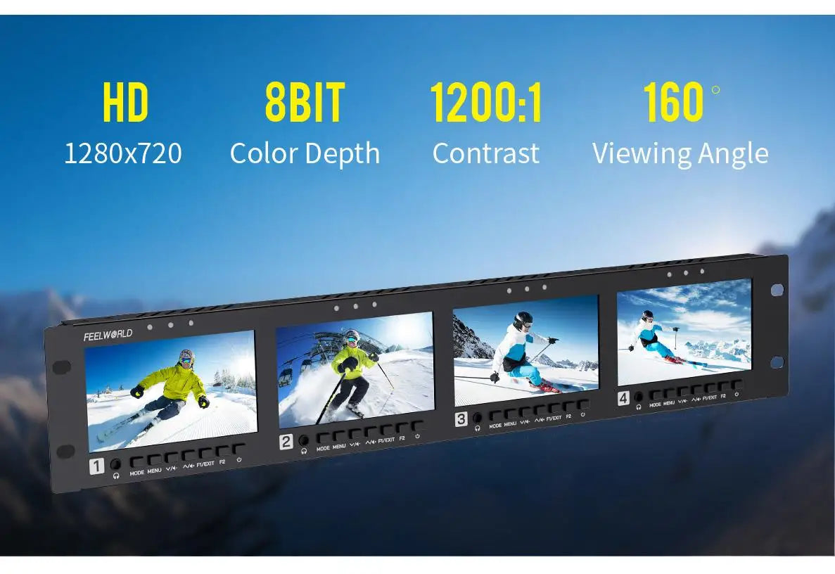 FEELWORLD Q41 Quad 4.5" 2RU Rackmount Monitor 3G-SDI 4KHDMI AV input and output 1280x720 pixels