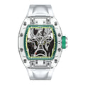 CRONUSART Men Automatic Watch 50mm Tonneau Mechanical Wristwatch Sapphire Case & Mirror Luminous FKM Strap Skeleton Bull Dial