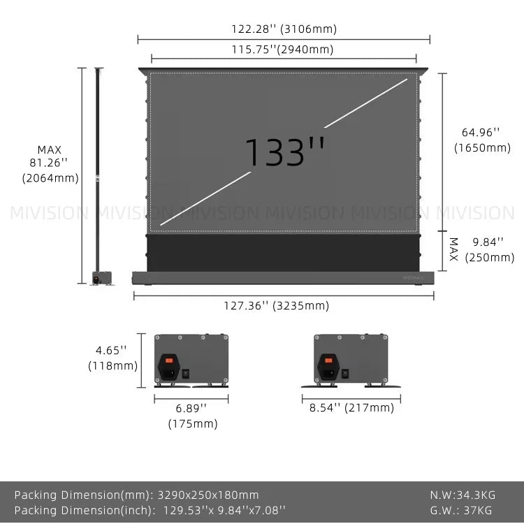 Motorized Fresnel ALR Floor Rising Projector Screen for Standard/Long Throw Projector, 8K Floor Stand Screen for Home Theater