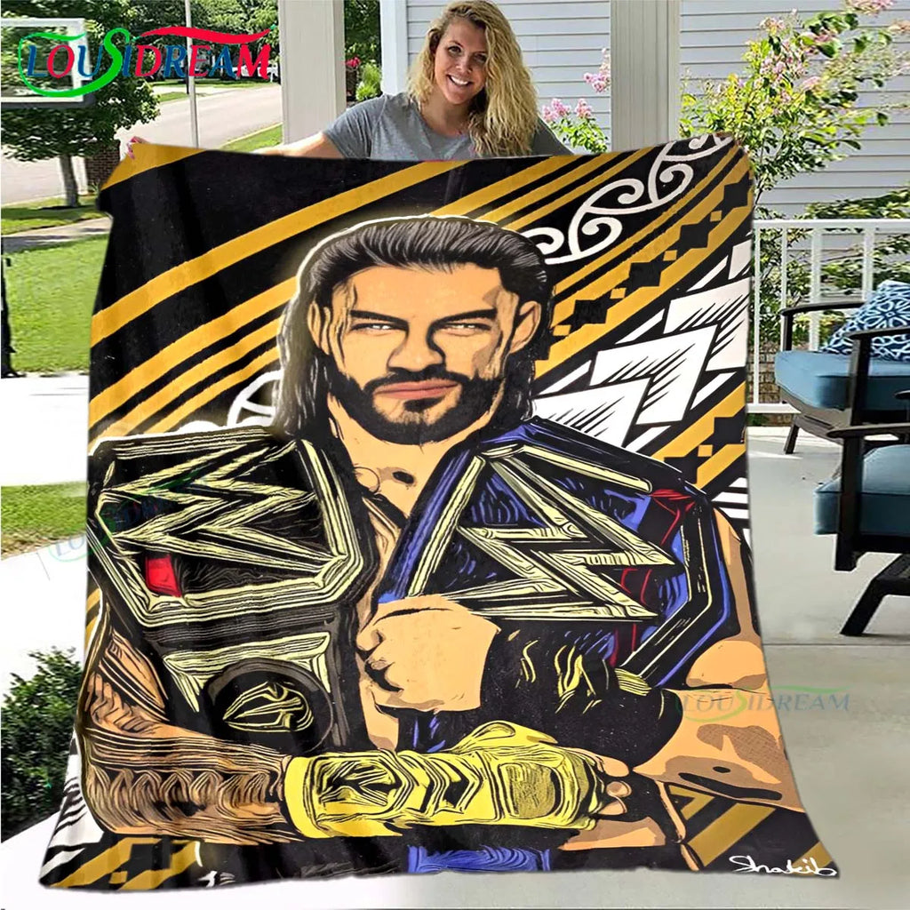 Fashion Wrestling Sport W-Wwe Print Blanket Flannel Thin Blanket Portable Home Travel Office Lunch Break Blanket Bath Towel Gift