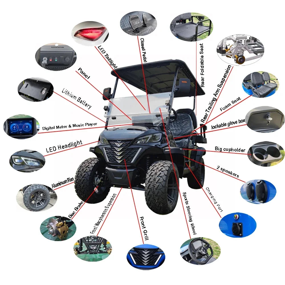 Wholesale Classic Luxury Off-road 2 4 6 8 Seat Custom Adult Street Legal 4×4 Luxury Golf Cart 60V Lithium Ion Battery 4WD