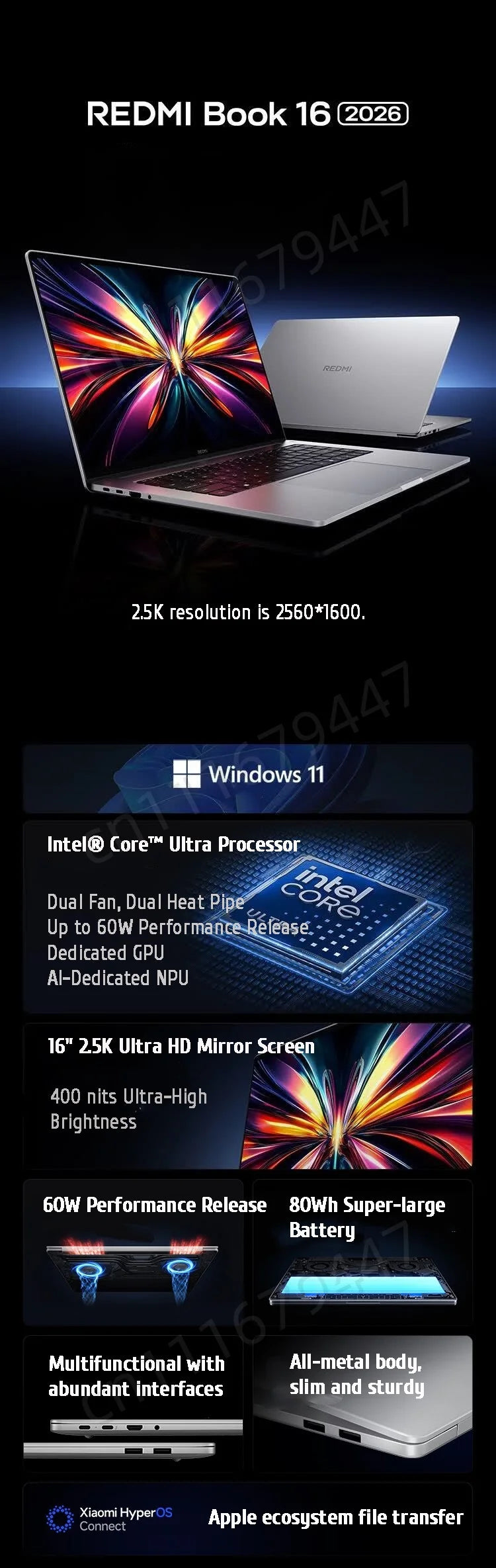 2026 Xiaomi Laptop REDMI Book 16 2026 Intel Core Ultra 5 125H ARC Graphics 16G/32G 1TB 16"  2.5K 120Hz PC