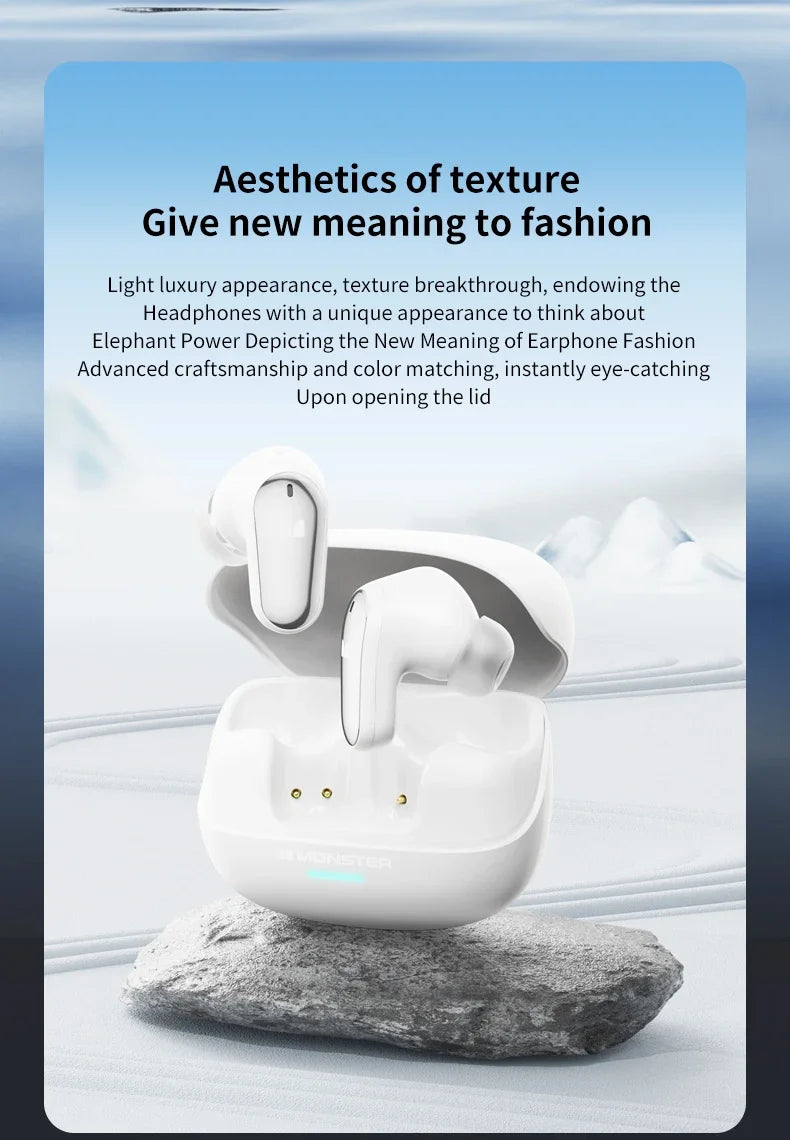 Monster MQT52 Gaming Headset TWS Wireless Bluetooth 5.4 HIFI Stereo Sound Earphones Talking Noise Canceling Earbuds with Mic