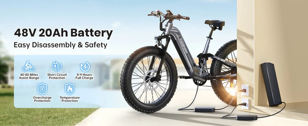Electric Bike 960W, 48V 20AH Full Suspension Fat Tire Mountain E-Bike 80 Miles