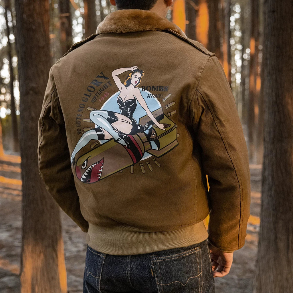 Red Tornado Type B-10 Bomber Flight Jacket With Patches Winter Mens Cropped Coat