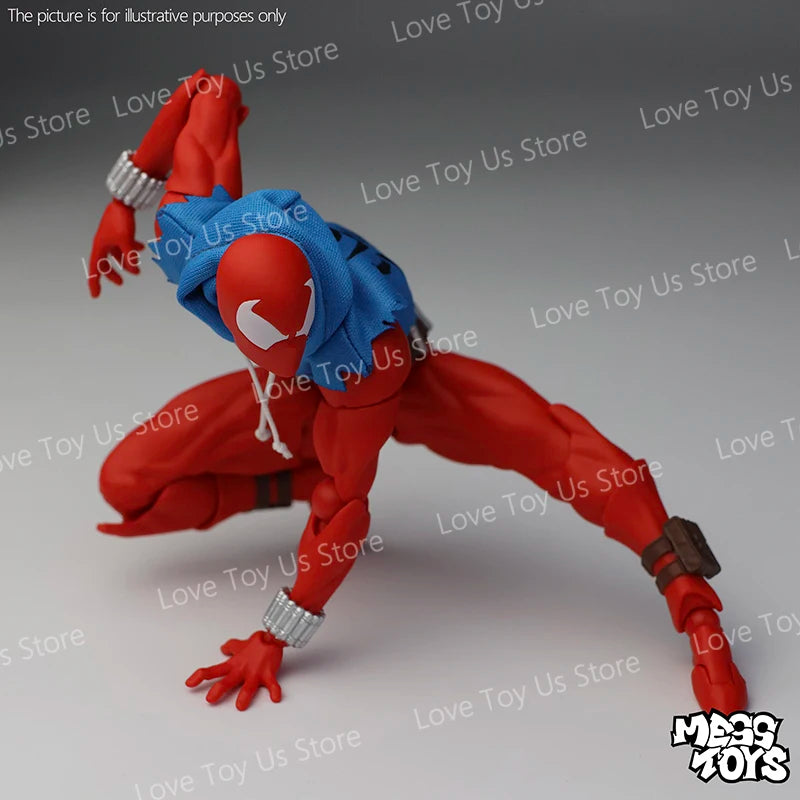 Original Mess Toys Scale Spider Man Action Figures Kids Toy Mafex ML Scarlet Spiderman in Vest & Hoodie Cloth Outfit Model Gift
