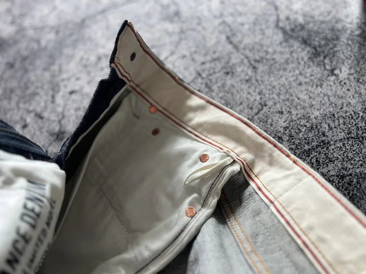 15oz Heavyweight Thick Selvedge Indigo Denim Jeans Sakura Ruffle 2025 Spring 100% Cotton Loose Straight Pants Japanese Men