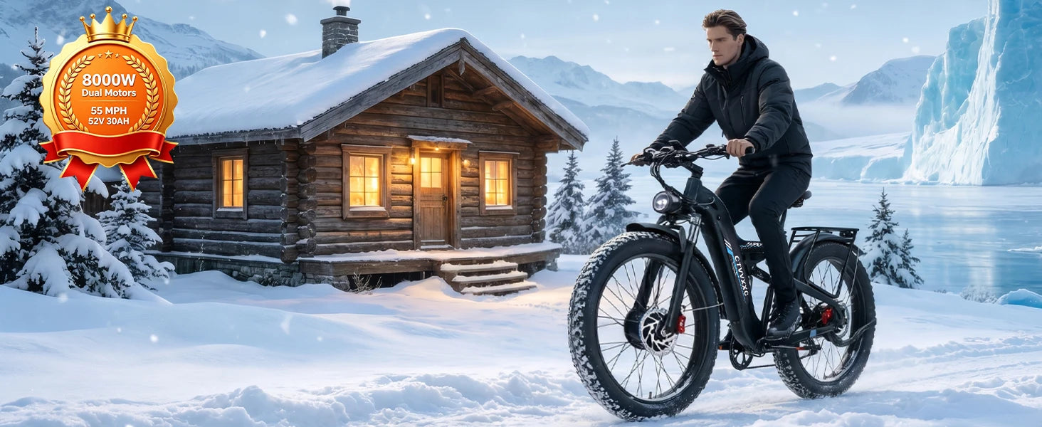 8000W Dual Motor Electric Bike for Adults, Ebike 55 MPH, 52V 30AH, E-Bike 120Miles, 26'' Fat Tire All Terrain E Bike for Men Wom