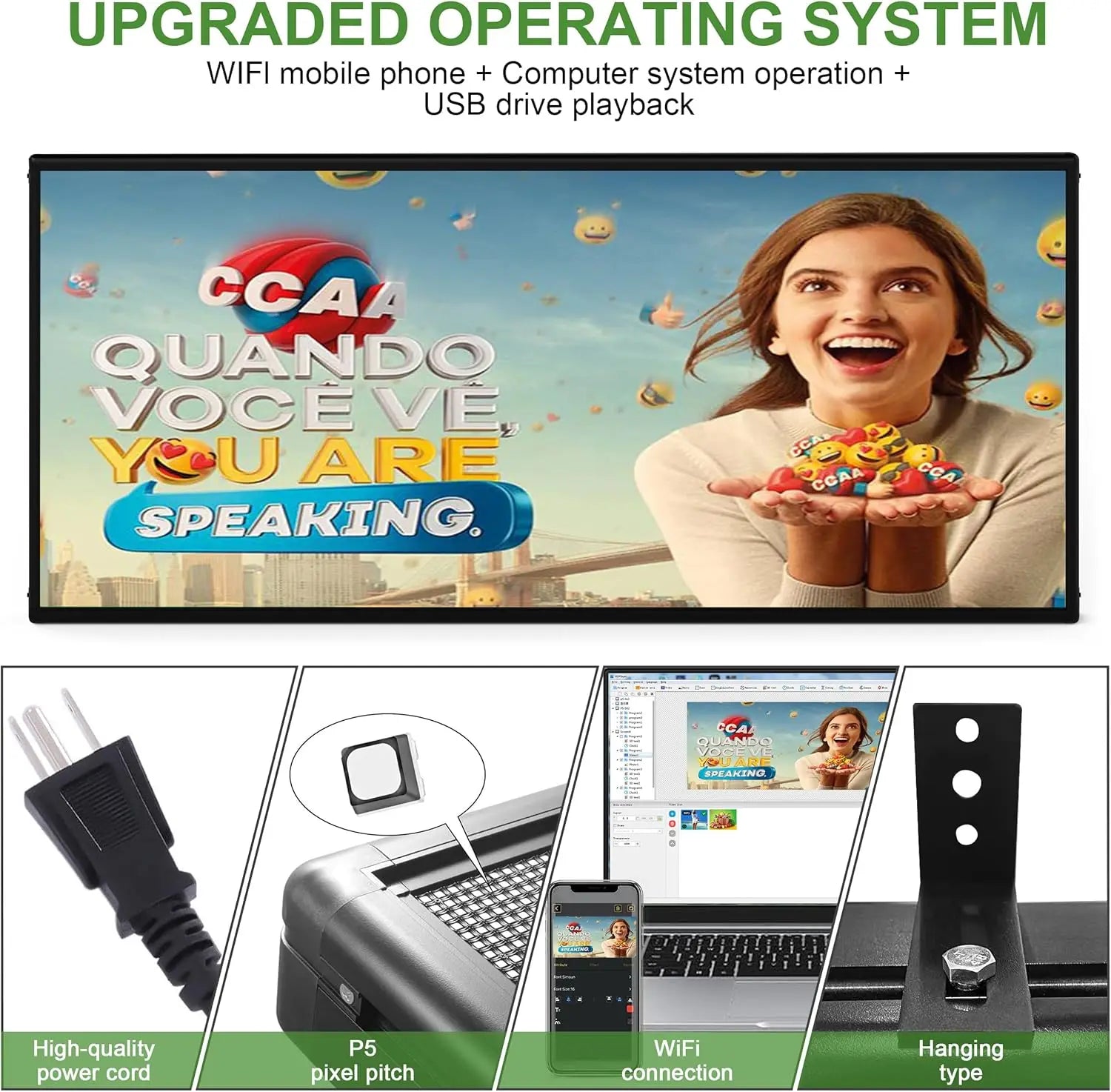 Outdoor Huge Bright LED Digital Sign Display LED Electronic Message Board WiFi Programmable P5 65''x34'' Full Color LED Display