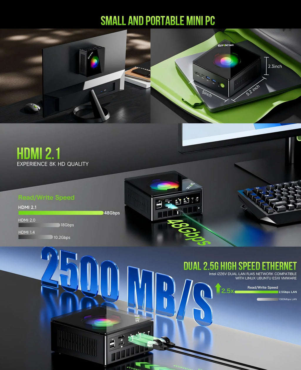 GMKtec Oculink Mini PC K11 K8 Plus M7 AMD R9 8945HS 8845HS 6850H 2*USB4 2*DDR5 2*2.5G LAN Micro Gaming Computer WiFi6 Desktops