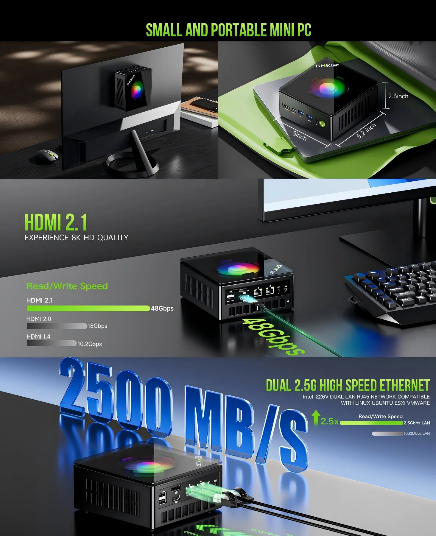 GMKtec Oculink Mini PC K11 K8 Plus M7 AMD R9 8945HS 8845HS 6850H 2*USB4 2*DDR5 2*2.5G LAN Micro Gaming Computer WiFi6 Desktops