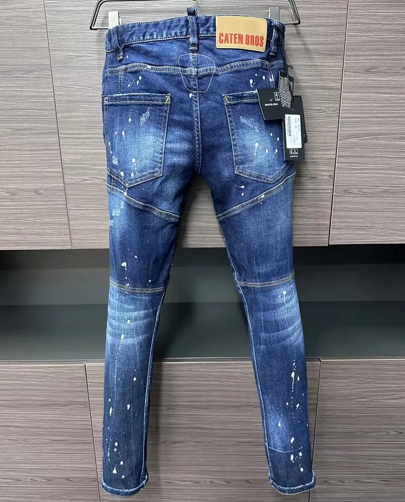 New Design Fashion BRAND D2 dsq Men Jeans Denim Pants Hole Slim Pencil Trousers Blue Skinny Biker DSQ2 JENAS For Men