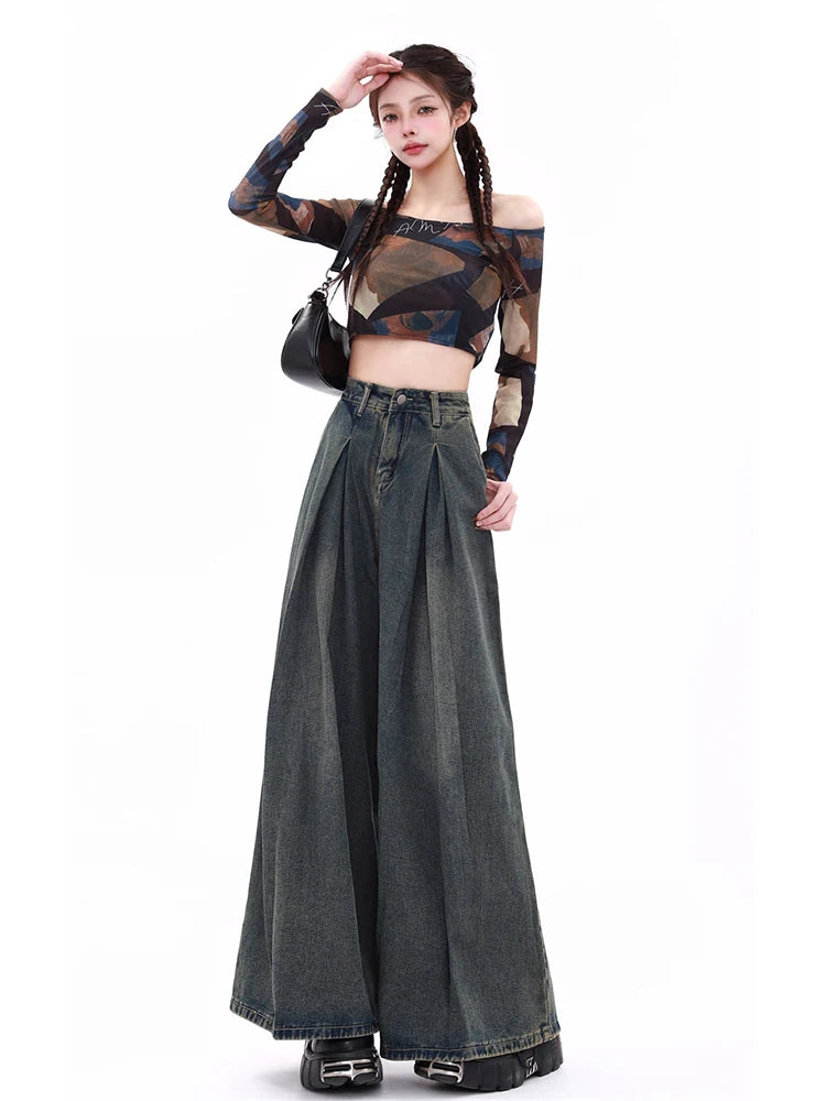 Women's Blue Y2k Jeans Baggy Harajuku Aesthetic Streetwear 2000s Trashy Oversize Denim Trousers Loose Jean Pants Vintage Clothes