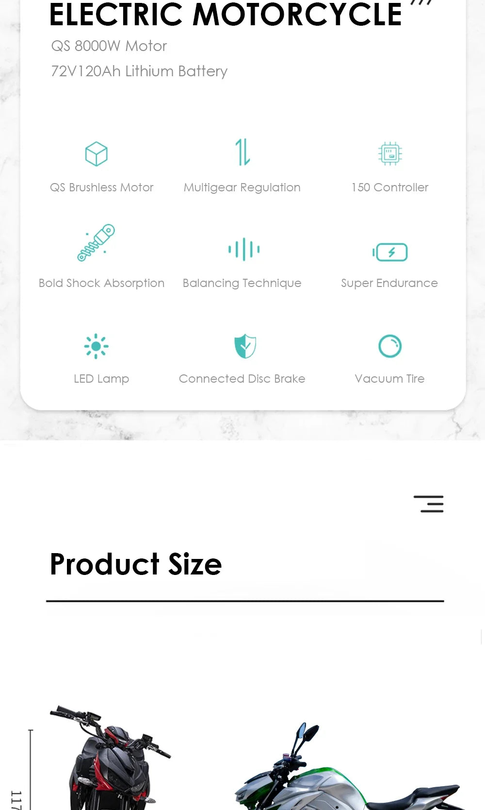 Factory Hot Selling HEZZO M7 72V 5000W 8000w Electric Racing Motorcycle 50Ah 130Km/H GPS Tracker Moped E  with EEC COC  Chopper