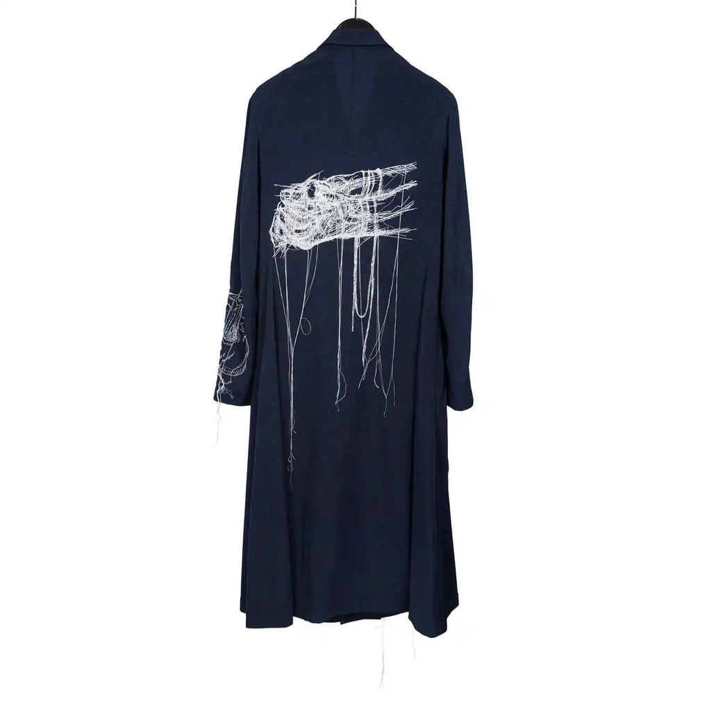 TOP-YAMAMOTO Japanese original design Dark and niche black embroidered trousers, triacetate trench coat