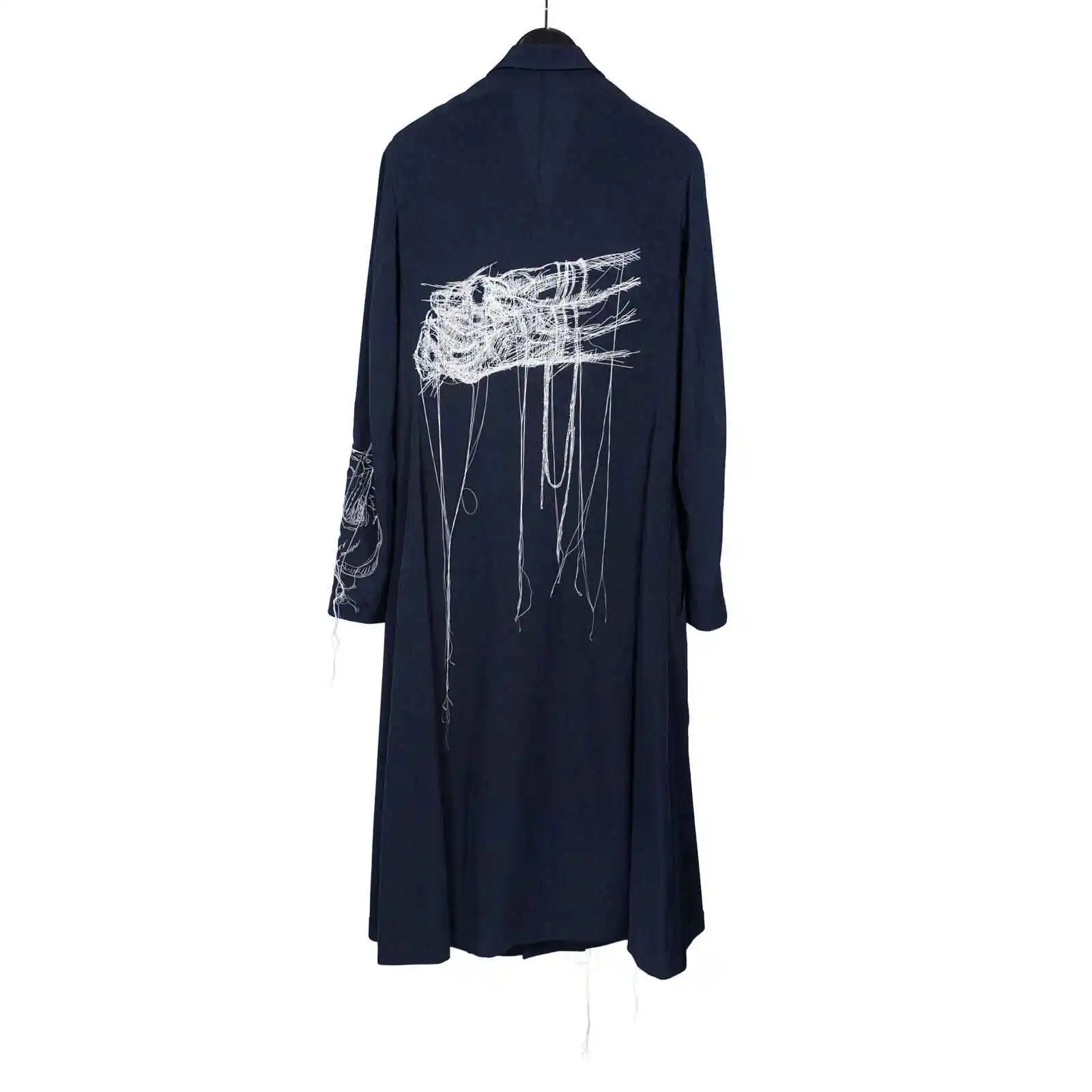 TOP-YAMAMOTO Japanese original design Dark and niche black embroidered trousers, triacetate trench coat