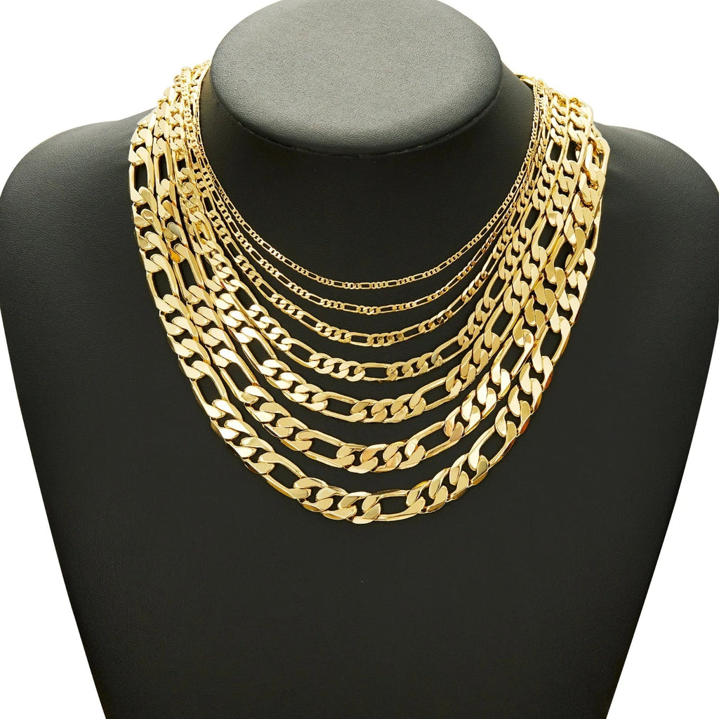 2.5-10mm Figaro Stainless Steel 14K Gold Plated Link Chain Necklace Fashion Women Men's Hip Hop Rock Jewelry