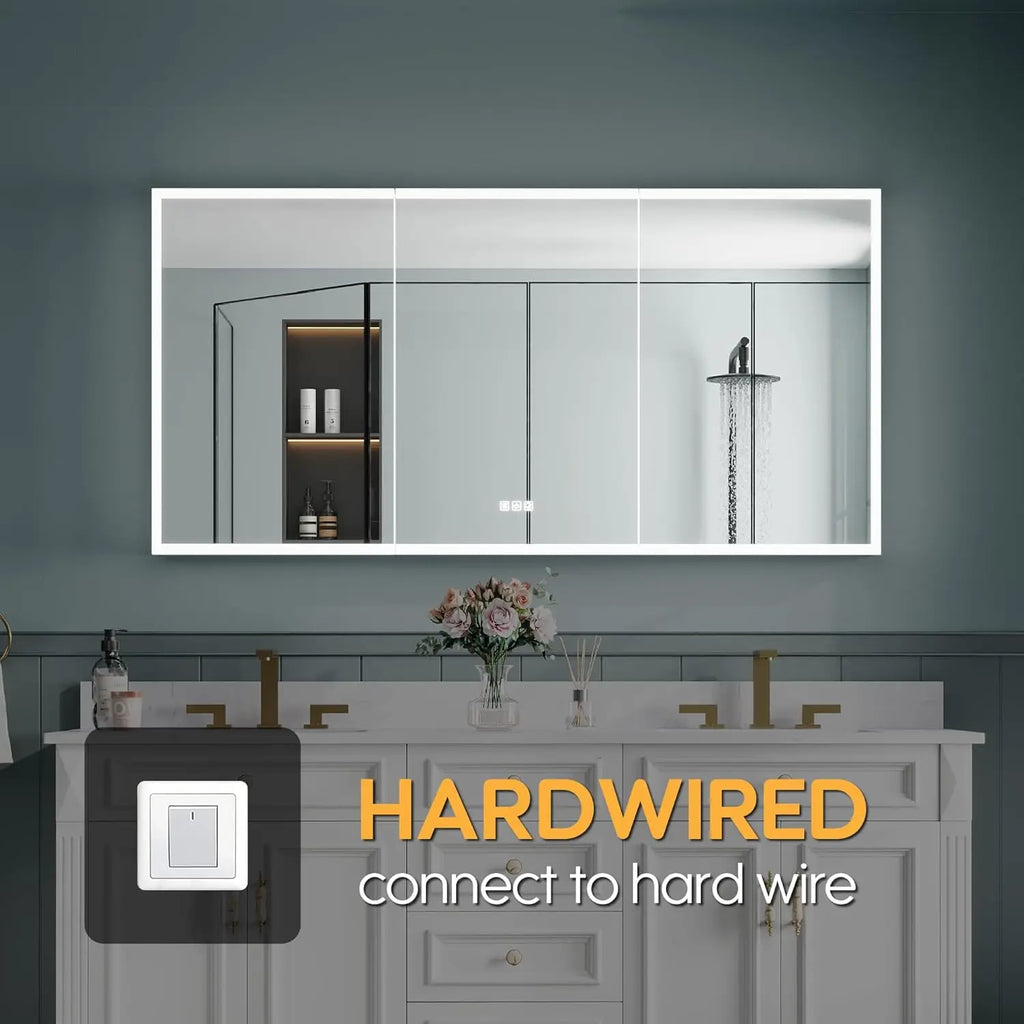 48" X 30" LED Medicine Cabinet with Mirror, 3X Magnifiying Mirror Cabinet, Defogging/Dimmable Bathroom Mirrored, Customized