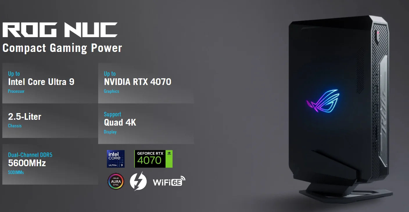 New Stock ROG NUC Mini Pc Intel Core Ultra 9 Processor N-VIDIA GeForce RTX 4070 DDR5 WIFI6E Quad 4K Ultra-small Gaming Mini Pc