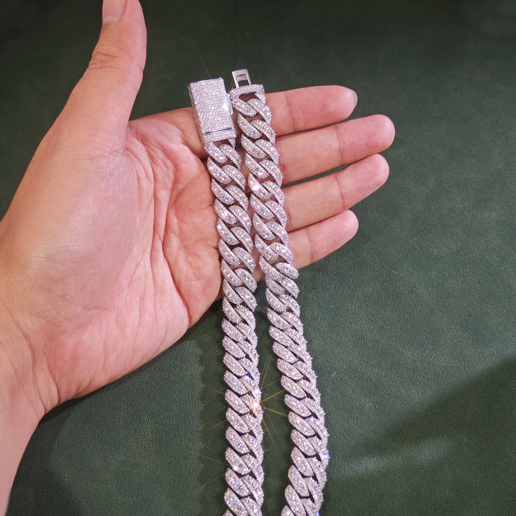 Provence Unique Cuban Necklace Reverse tessellation Moissanite 925 Silver for Men 15mm Streetwear jewelry Cuban chain Gifts