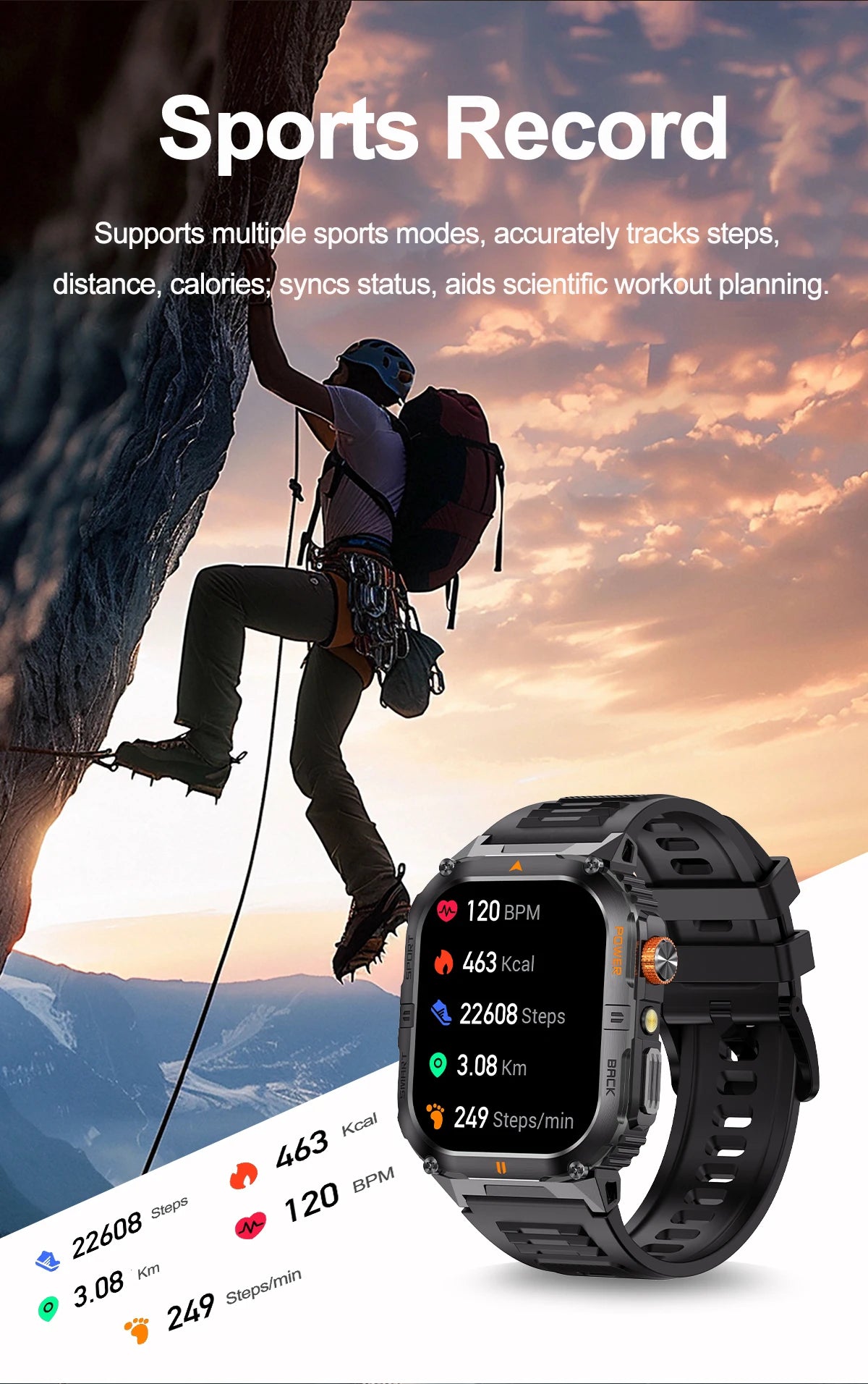 New 1000mAh military outdoor smartwatch for men, LED flashlight, IP68 waterproof, GPS sports, 2.01-inch Bluetooth call smartwatc