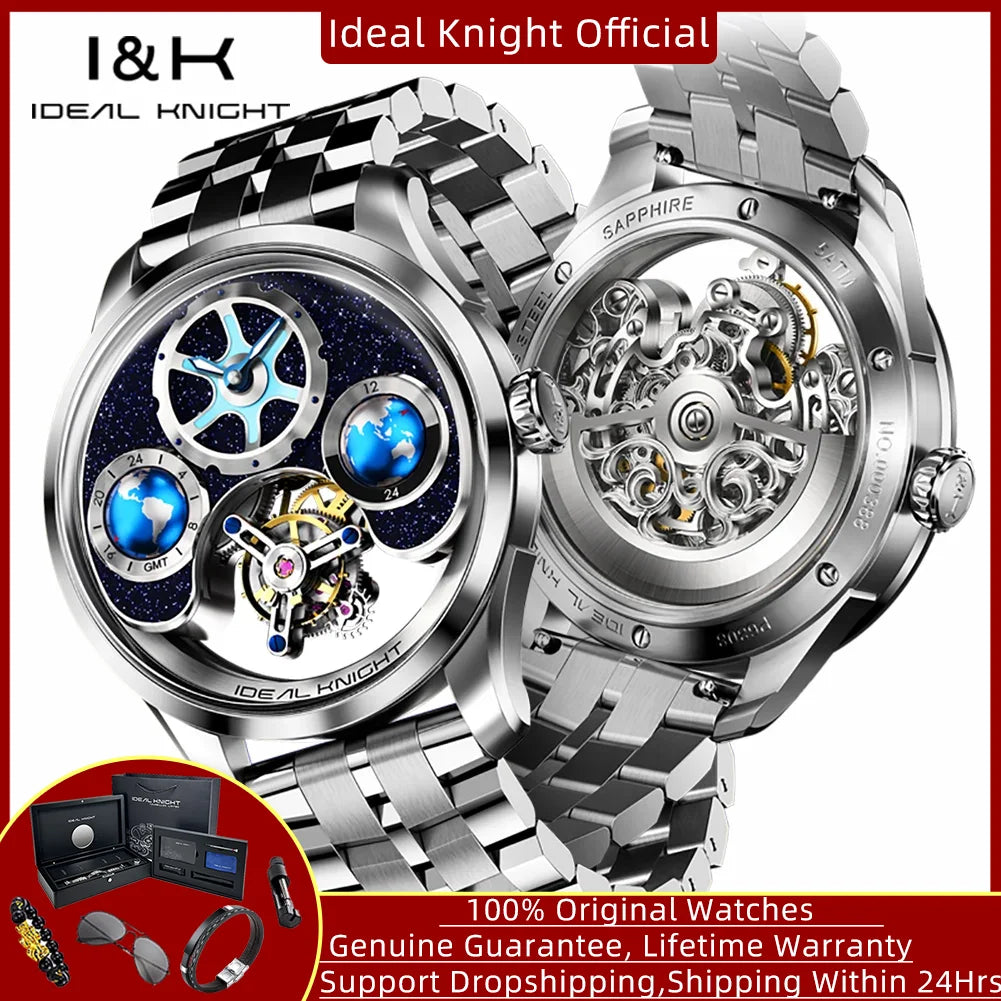 IDEAL KNIGHT Tourbillon Automatic Mechanical Watch for Men Skeleton Flywheel Top Man Watch High-end Luxury Men's Wristwatch 6805