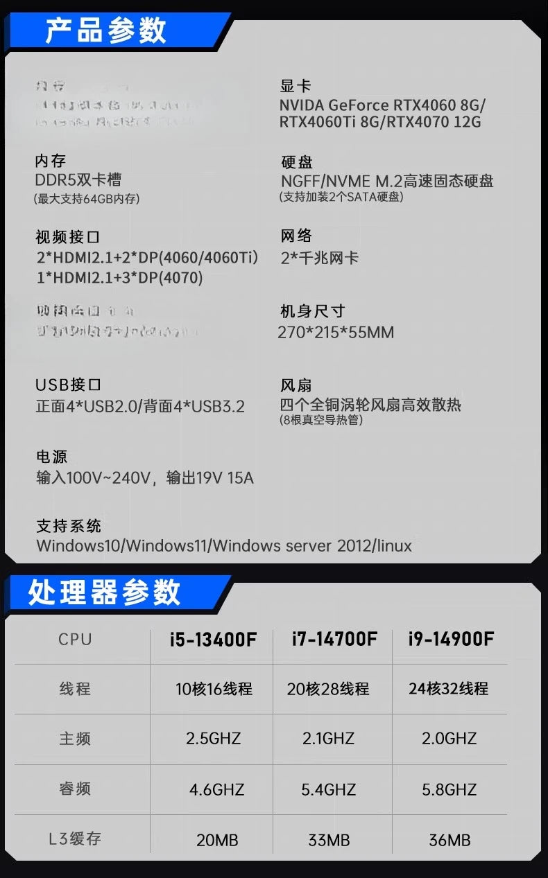 14th Gen  Core I9 Mini Gaming PC with RTX4070 Discrete Graphics Desktop Computer