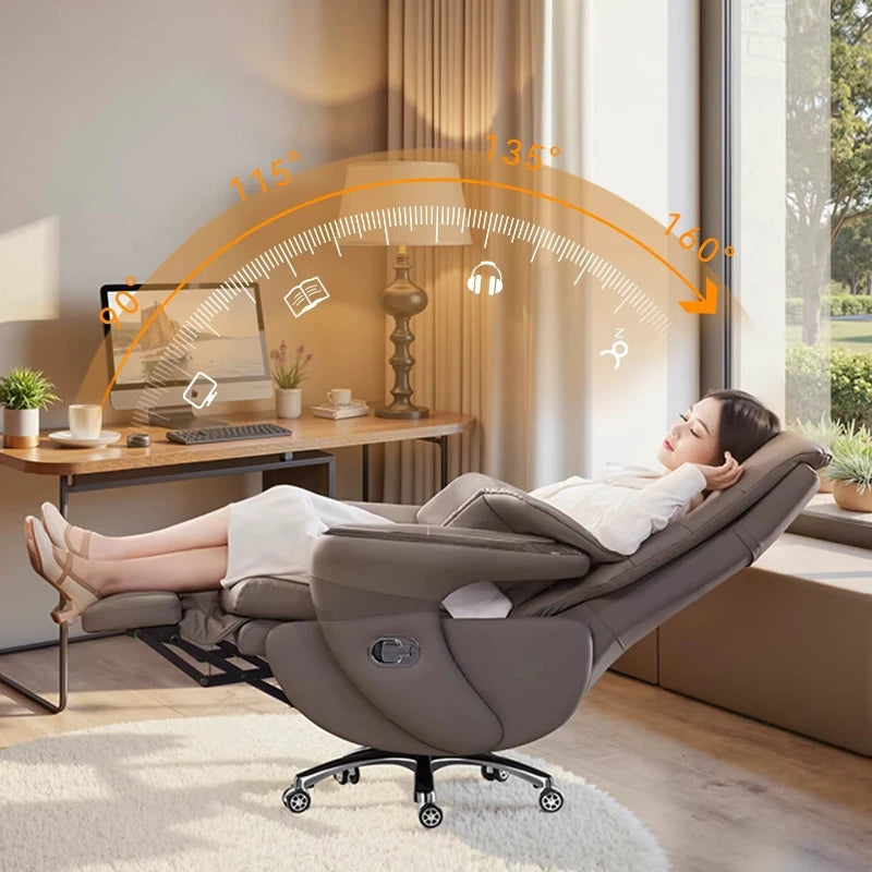 Premium Genuine Leather Executive Office Chair - Electric Massage Gaming Chair with Ergonomic Support for Home and Office JT40