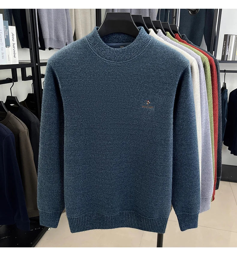 High end brand men's round neck sweater letters cartoon embroidery comfort casual knitted pullover fashion luxurious golf top