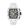 CRONUSART Men Chronograph Watch 50mm Tonneau Automatic Mechanical Wristwatch Luminous Sapphire Fluororubber Strap Triple Windows