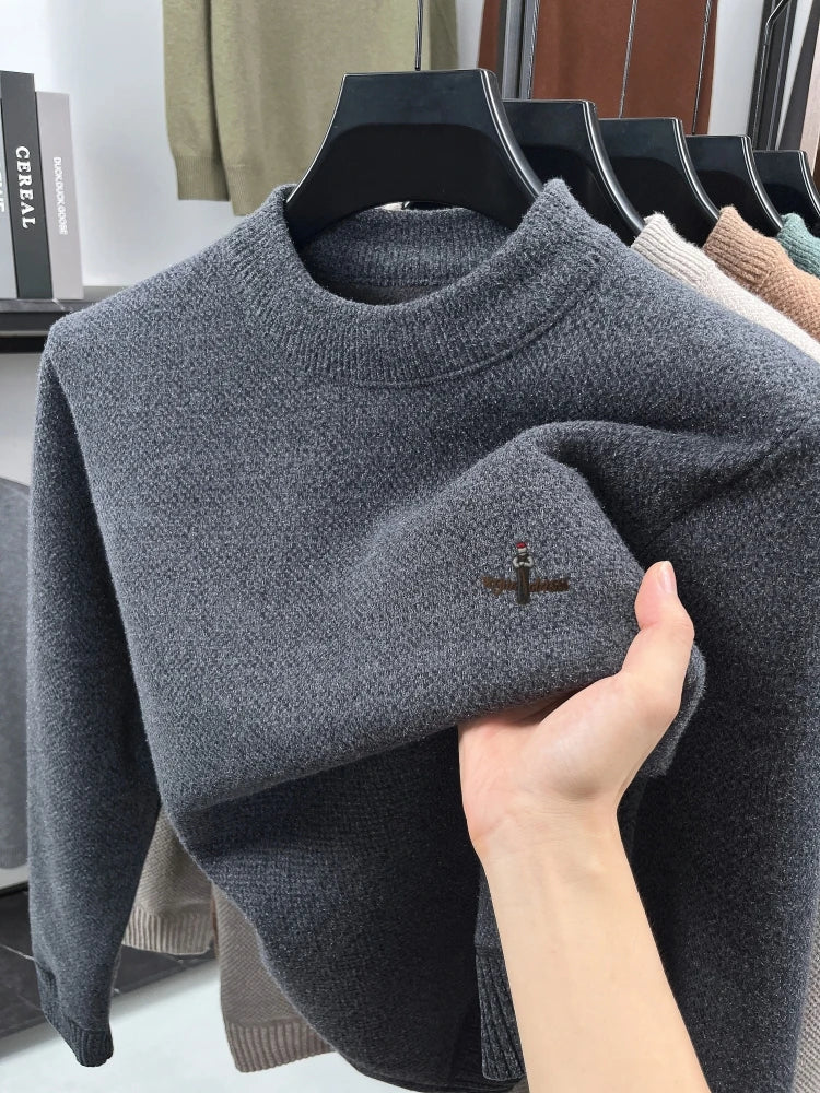 Advanced luxury plush warm men's sweater brand cartoon character embroidery new knitted autumn winter casual trend golf pullover