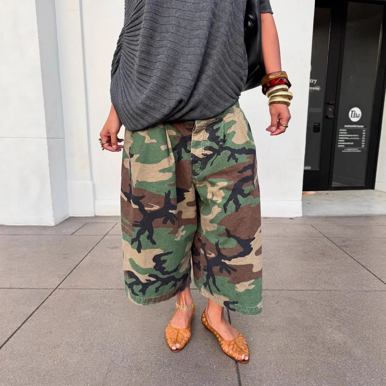 Women's Camouflage Wide Leg Pants Loose Casual High Waist Vintage Pockets Cropped Pants 2025 Fashion Harajuku Capris
