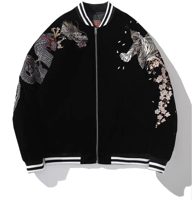 Fashion Hi Street Bomber Jacket With Fox Yokosuka Embroidery Japanese Style Harajuku Baseball Coat Outerwear Personality Uniform