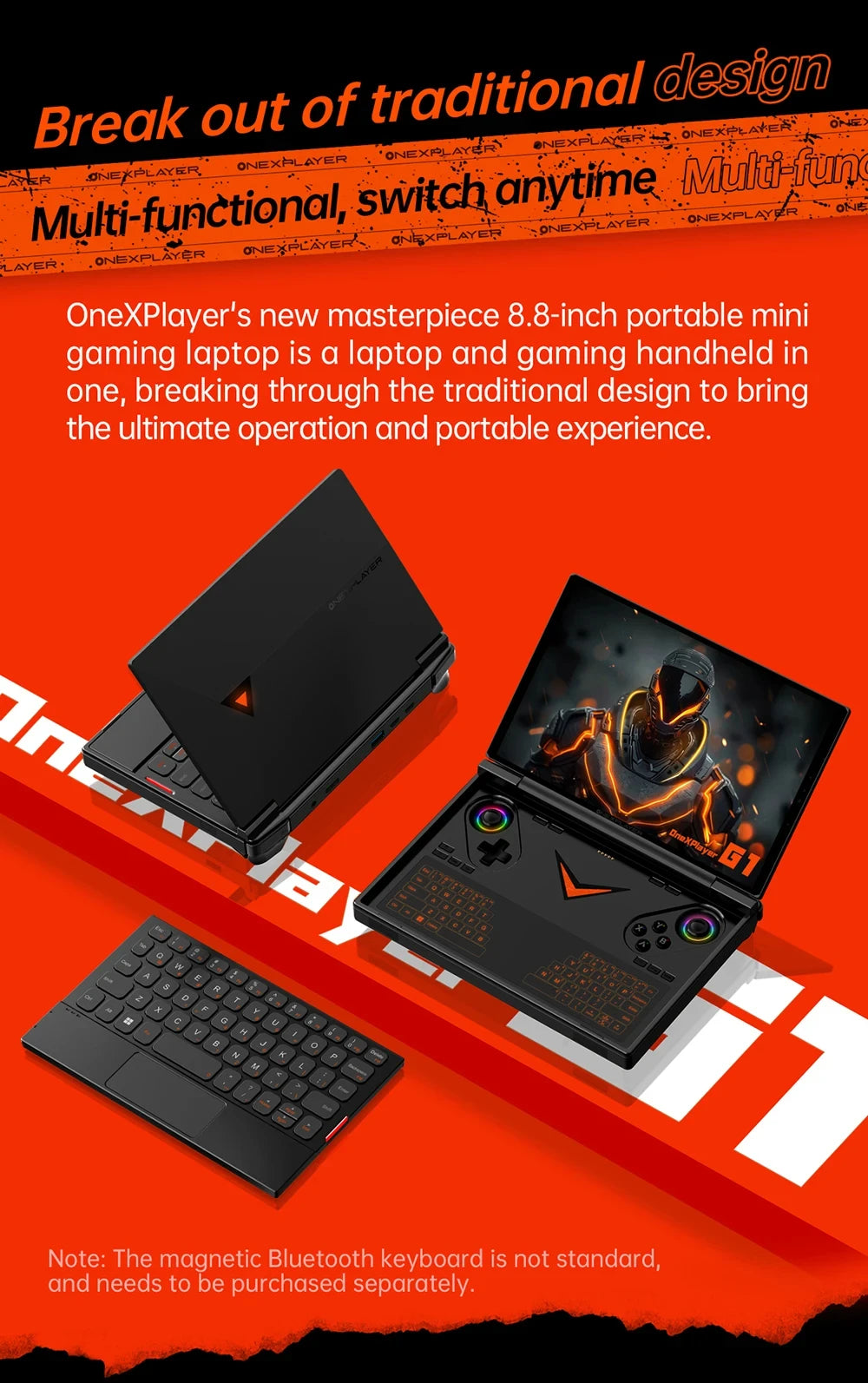 OneXPlayer G1 8.8" AMD Ryzen AI 9 HX 370 Handheld Gaming Console 2-in-1 Laptop Portable UMPC with Magnetic Keyboard