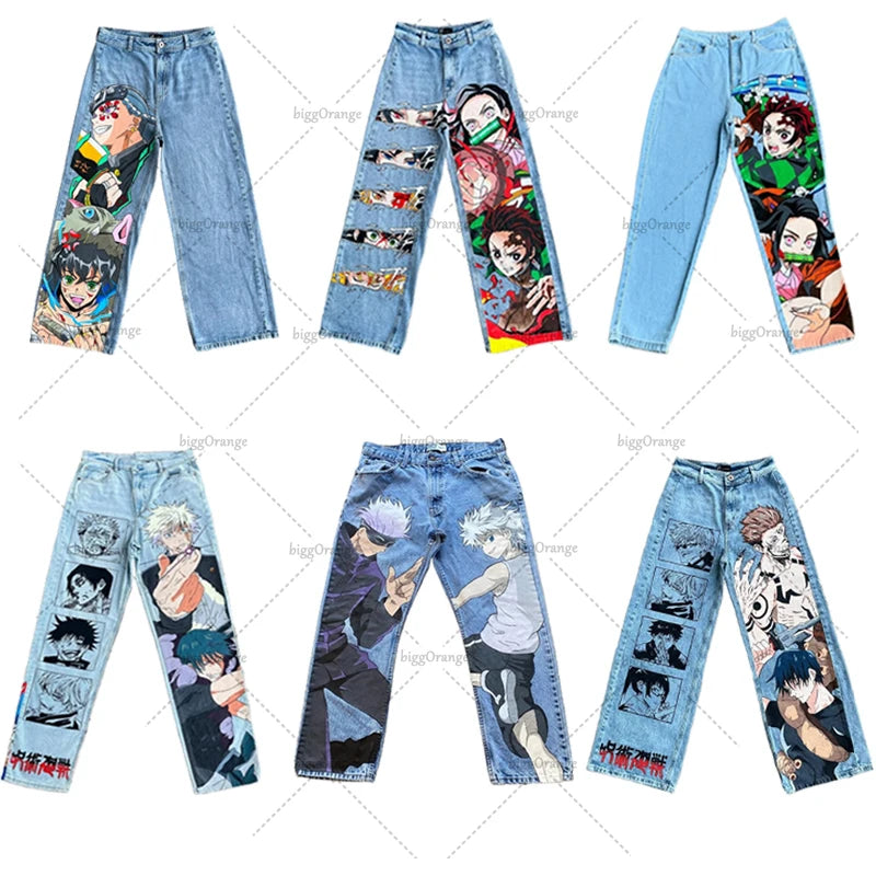 Hip Hop Y2K baggy jeans Anime  print pattern Vintage Streetwear fashion Harajuku men women high waisted Casual wide leg jeans