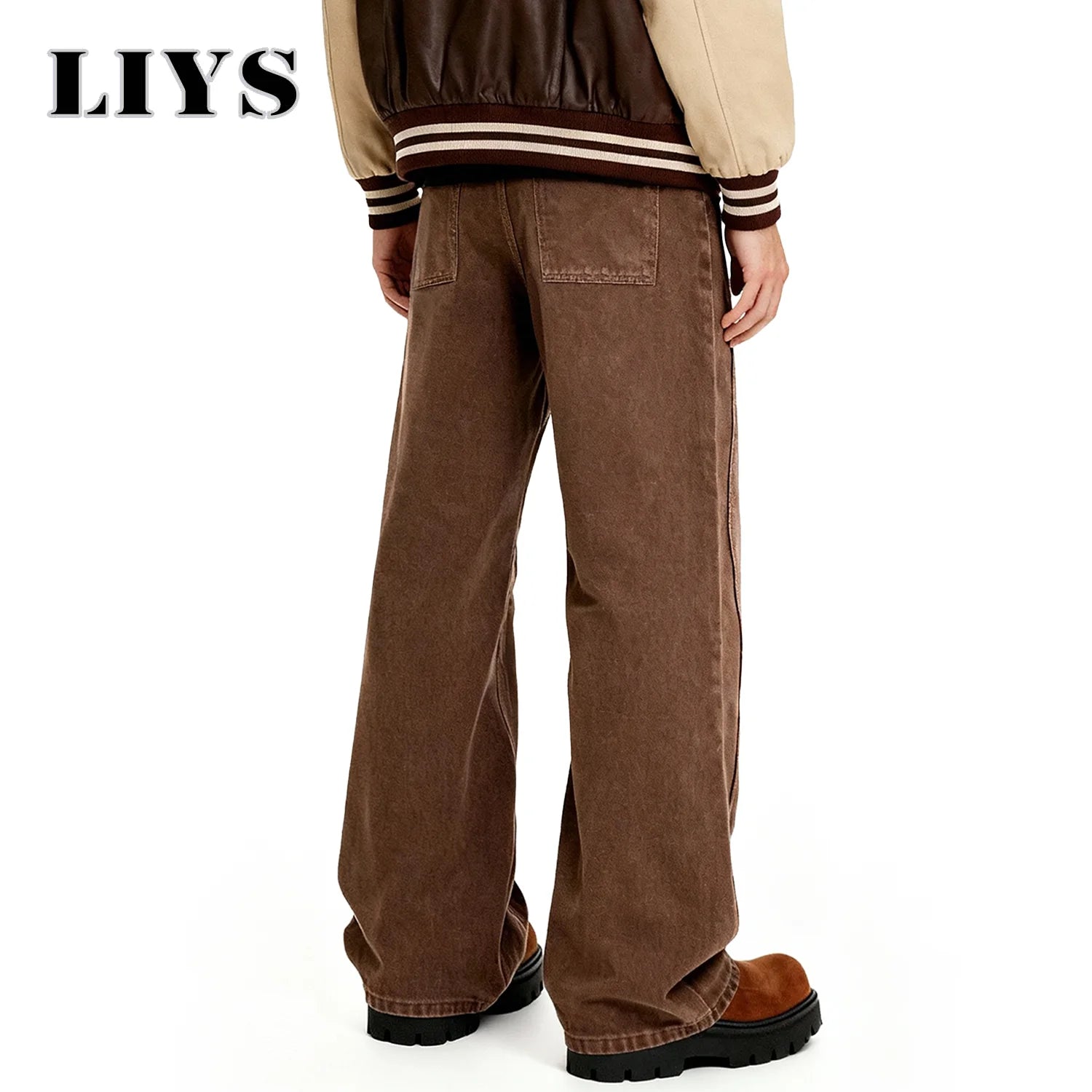 American Retro Men's Brown Casual Baggy Wide Leg Jeans Korean Cartoon Elephant Embroidery Loose Wide Leg Denim Pants Unisex