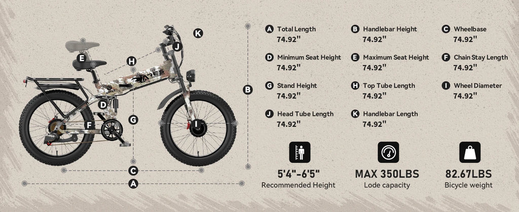 Electric Bike 2000W 52V 25AH AWD Dual Motor Folding E-bike 24" Fat Tire US