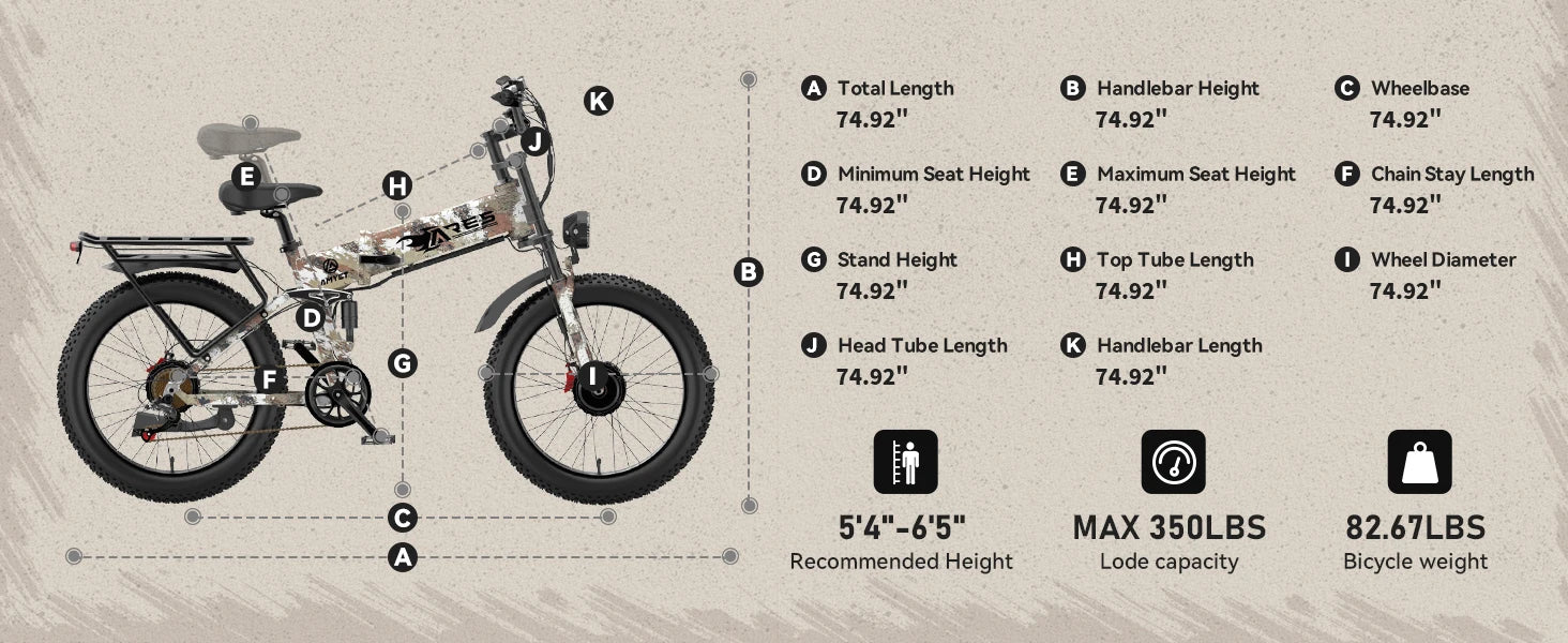 Electric Bike 2000W 52V 25AH AWD Dual Motor Folding E-bike 24" Fat Tire US