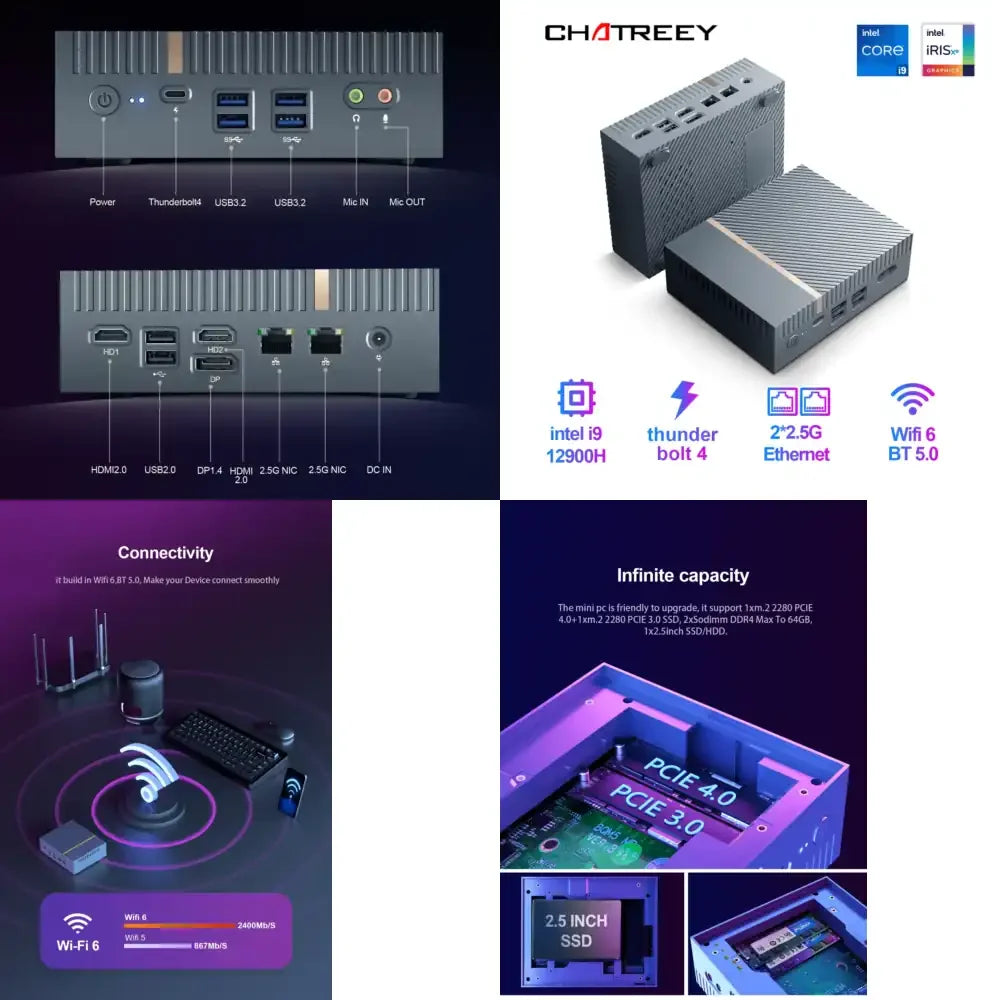 2026 Hot Sale Chatreey IT12 Mini PC Core i7 13900H i9 12900H Gaming Desktop Computer with Dual 2.5G Ethernet PCIe 4.0 WiFi 6