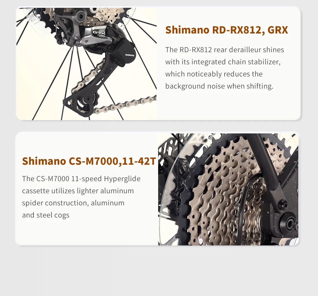 SAVA E-BIKE Carbon Fiber Gravel Electric Assist Bicycle, equipped with SHIMAN0 GRX ST-RX600 groupset